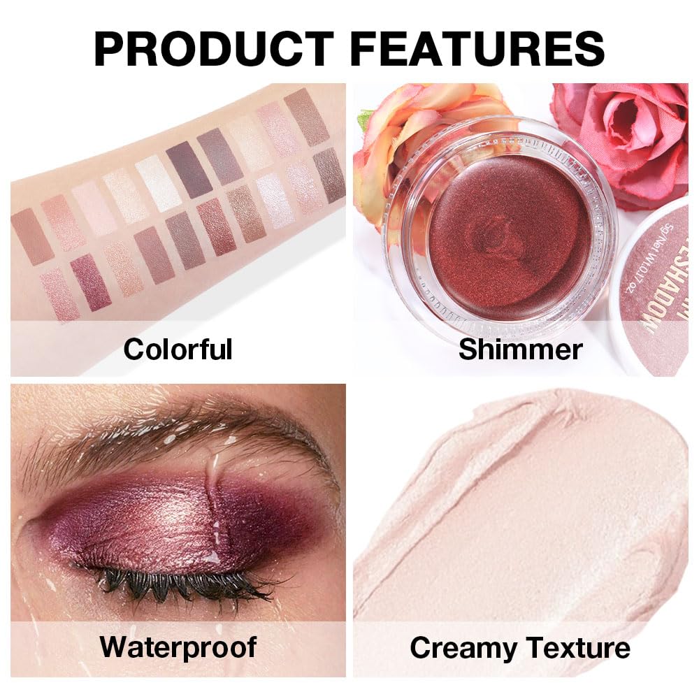 Kaely Single Cream Eyeshadow Pot, Pearl Translucent Eye Shadow for Older Women High Pigmented Waterproof, Natural Eyeshadow Palette Makeup Brightener, sombras en crema para ojos, Blendable, P06