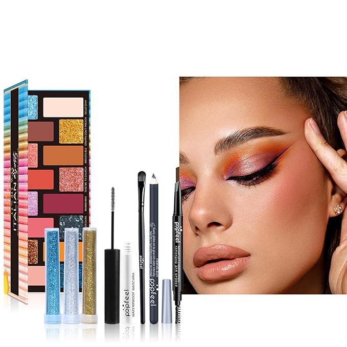 All in One Makeup Kit, Full Starter Essential Makeup Kit for Women Beginners Includes Eyeshadow Palette Lipstick Mascara Eyeliner Eyebrow Pencil Concealer Powder Puff Set