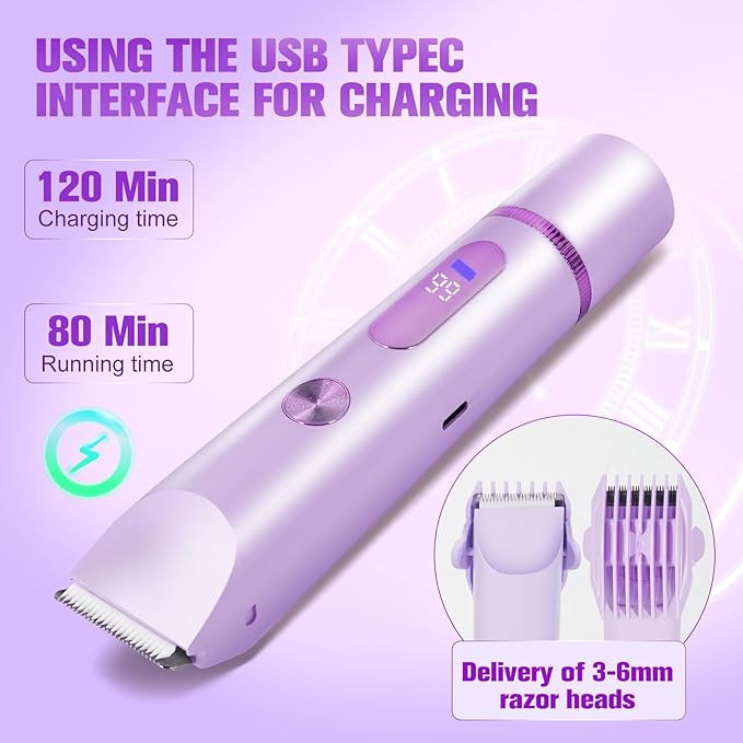 Bikini Trimmer for Women Electric Razors for Women Women's Electric Razor 2 in 1 Shaver Pubic Hair Trimmer Ipx7 Waterproof Wet Dry Use Bikini Shaver for Ladies Pubic, Legs, Face, Underarms (Purple)