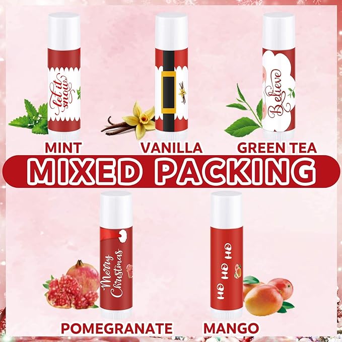 50 Pieces Christmas Santa Lip Balm Bulk Gift Christmas Gift for Women Moisturizing Lip Care Product for Seasonal Winter Holiday Xmas Party Gift