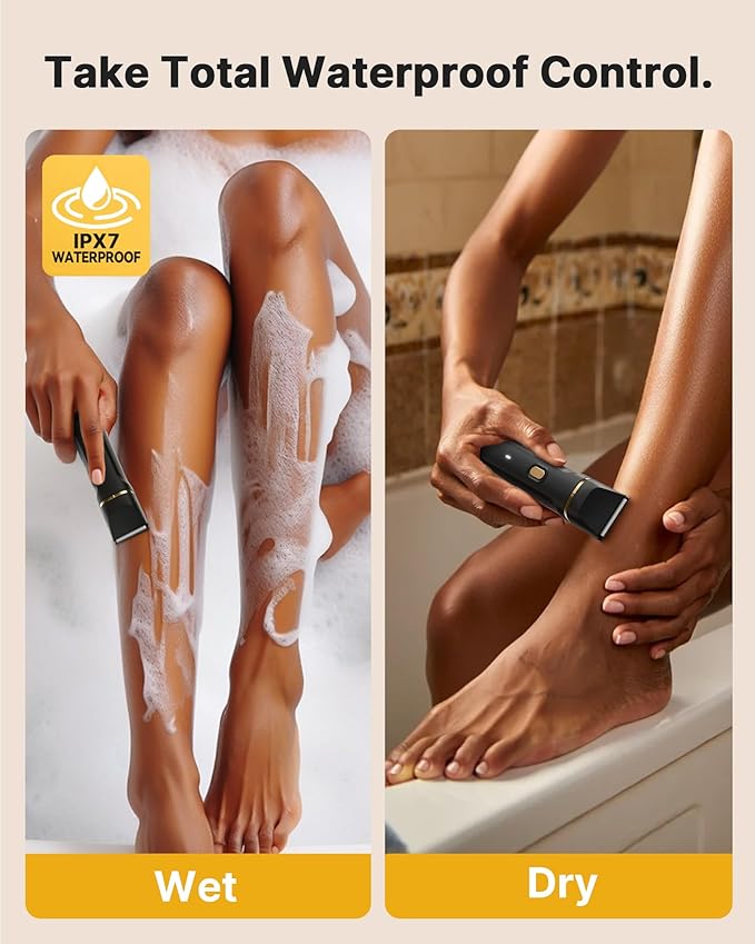 Upgraded Bikini Trimmer for Women, Dermave Bikini Shaver [2in1 & Painless] Electric Razor, [Waterproof] Pubic Body Hair Trimmer, Replaceable Ceramic Blade, Charge Dock, Gifts for Women/Men