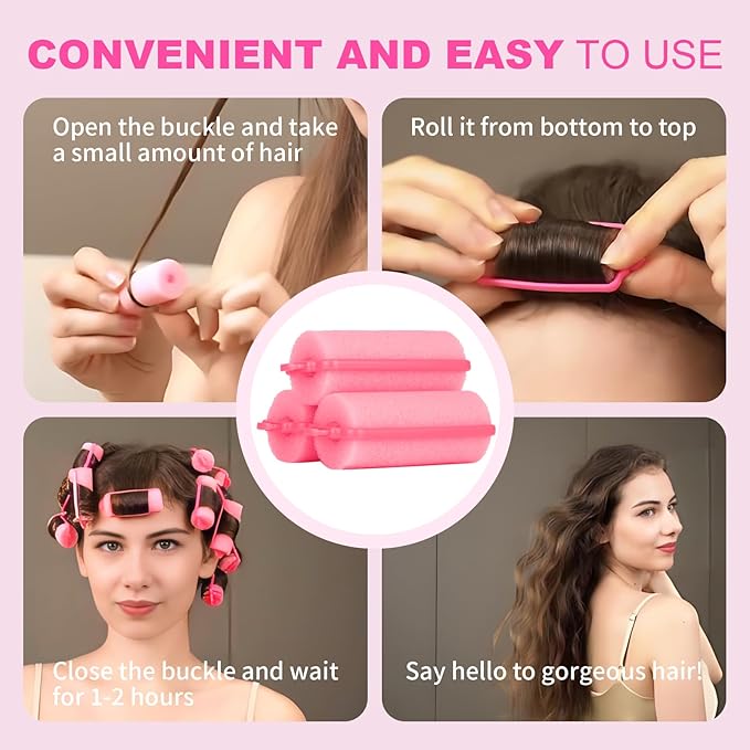 60 Pieces Foam Sponge Hair Rollers - Hair Styling Curlers for Hair Curls (2.8x0.79inch, Pink)