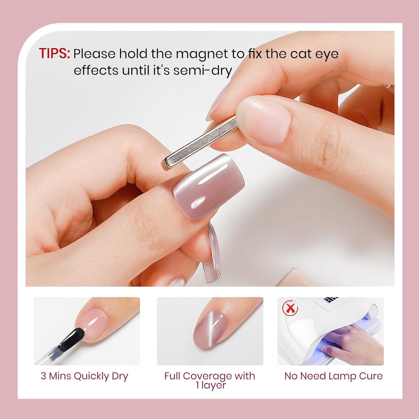 Nude Magnetic Nail Polish Non Gel Quick Dry Glitter Cat Eye Nail Polish Cats Eye Toe Fingernail Air Drying Fast Lacquer Manicure Gift For Women Girls 16ml, 0.54fl oz