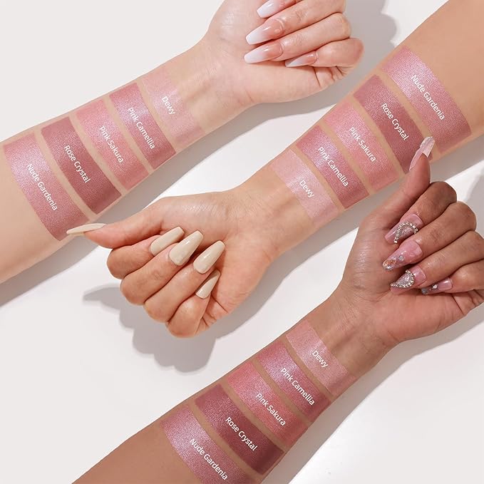 Multi Cream Blush & Blush Brush Set, Korean Makeup Blush for Cheeks, Multi-Use Face Balm, Lightweight & Hydrating, Blendable Color, Non-Greasy, Soft Bristles for Radiant Finish (Nude Gardenia)