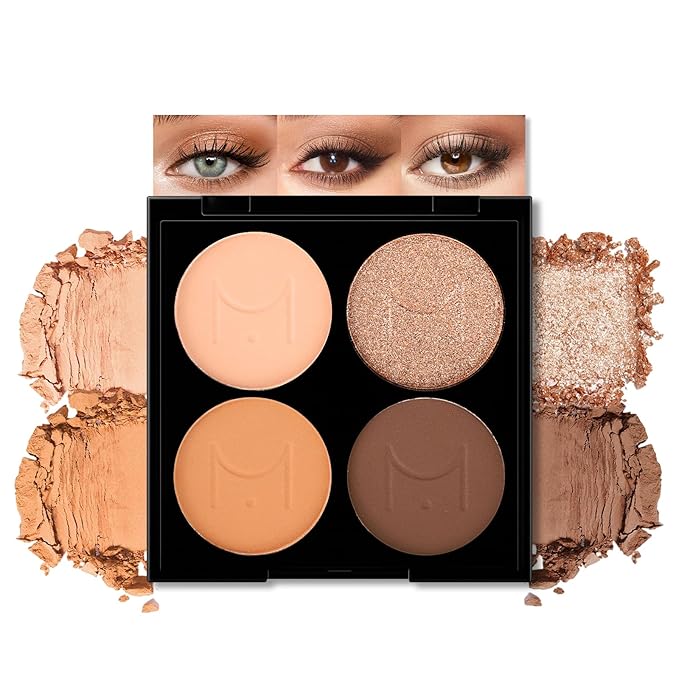 Erinde Quads Matte Eye Shadow Powder Makeup Palette, Nude Neutral Brown Matte Shimmer Eyeshadow, Long Wearing Waterproof Everyday Eye Makeup, sombras de ojos, with Built-In Mirror, 01