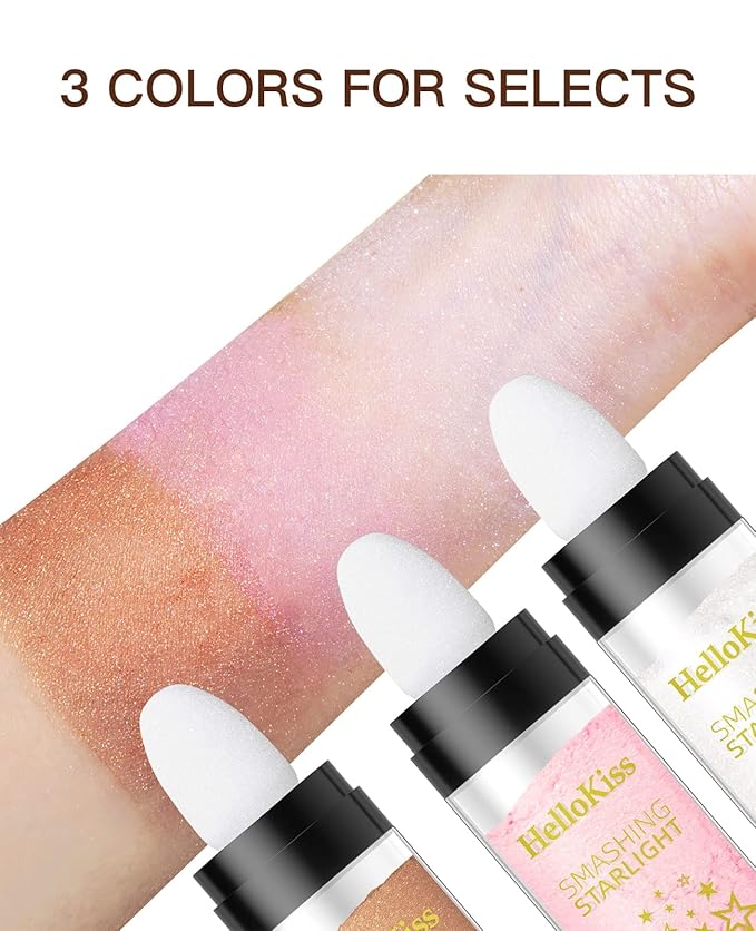 Fairy Highlight Puff Stick Highlight Patting Powder - Multi-Functional Shimmer Powder for Illuminating and Brightening Your Face and Body (#02 Pink)