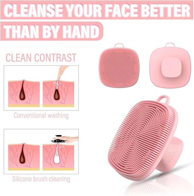 3 Pack Face Scrubber,Silicone Facial Cleansing Brush for Men & Women,Reusable Gentle Facial Waterproof Cleansing Skin Brush Exfoliating Scrubber for Sensitive Skin (Black+Pink+Gray)