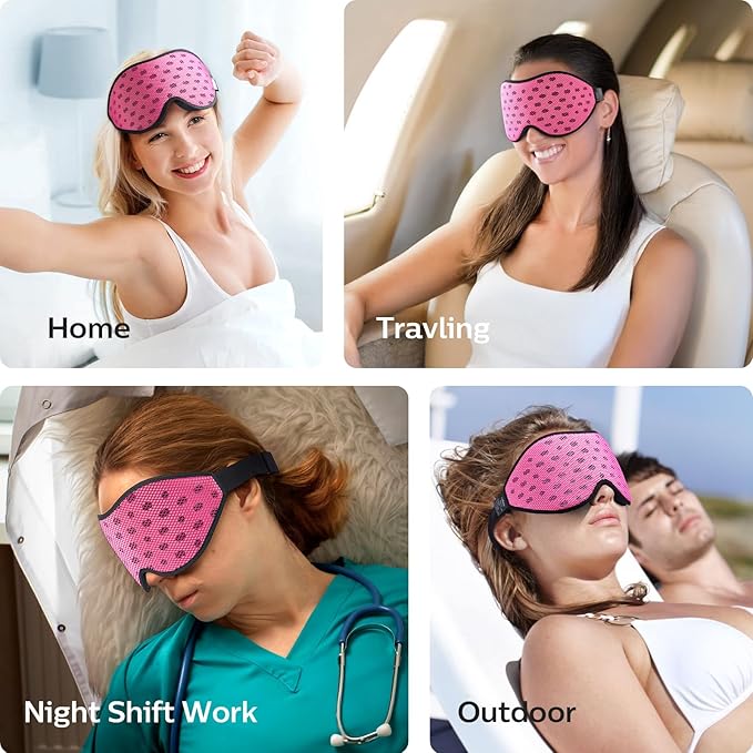 LitBear Breathable Sleep Mask, 3D Eye Mak Sleep for Side Sleepers Women Men, Light Blocking Sleeping Mask with Adjustable Strap, Soft Lightweight Eye Cover for Travel, Night Work, Nap, Office - Pink