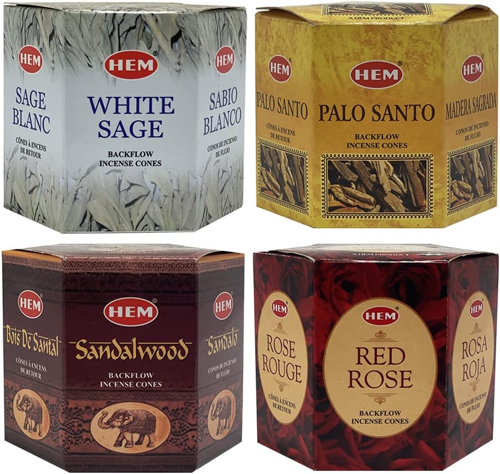 TRUMIRI Incense Cones - Variety Pack of 4 Fragrances (White Sage, Palo Santo, Sandalwood, Red Rose) - 160 Cones (4 Sets of 40) - Aromatic Incense for Waterfall and Mat Bundle