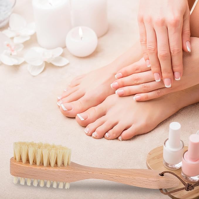 Takavu Nail Brush, Pure Boar Bristles, Natural Wood Handle, Nail Cleaning Brush for Scrubbing Fingernail Toenail Hand Feet, Dual Sided for Regular Manicure Nail Care Hygiene