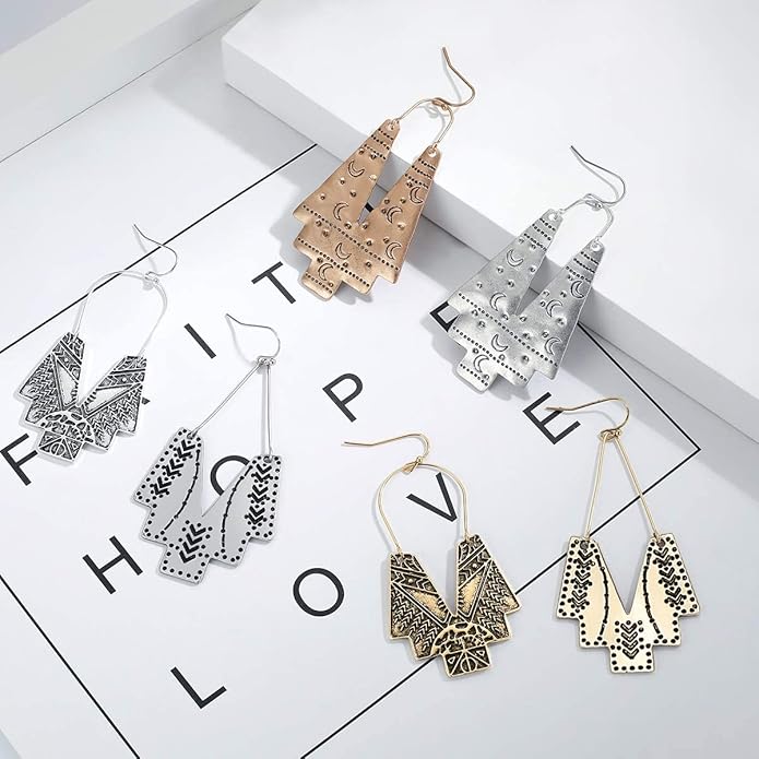 Zealmer Gold Geometric Earrings Statement Vintage Boho Ethnic Earrings Hollow Out Fan Shape Dangle Drop Earrings for Women Birthday Christmas Valentines Day Gift