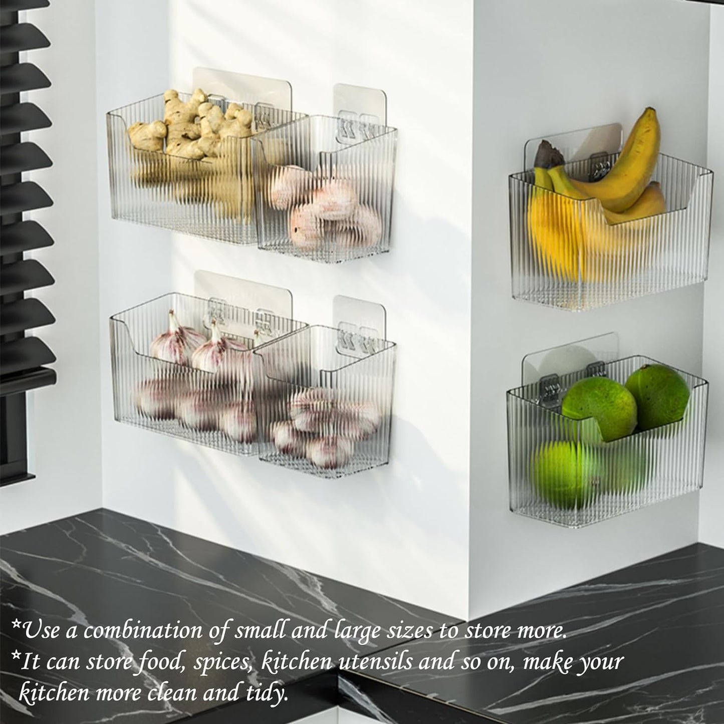 Set Of 2 Storage Organizer Bins Wall Mounted Shower Basket, Shower Caddy Stackable Clear Plastic Makeup Organizer Adhesive Hanging Bin for Bathroom, Kitchen, Cabinet, Pantry, BPA Free, Green