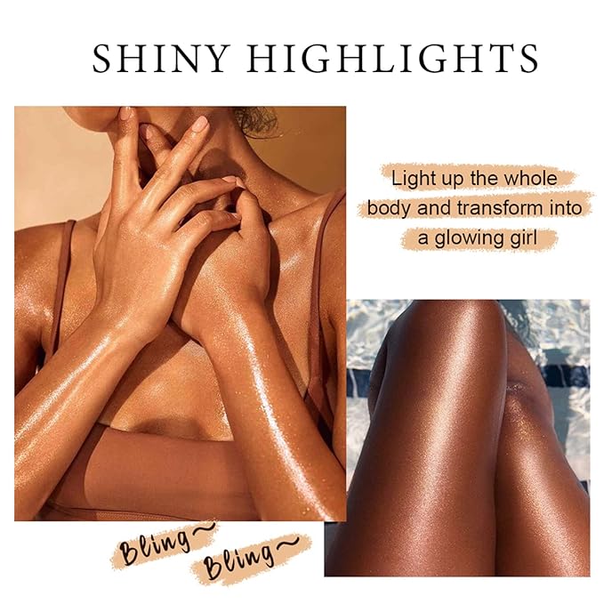 Shimmer Body Luminizer 5 Color Waterproof Smooth Face Body Glow Illuminator Non-sticky Liquid Body Highlight Illuminator for Face & Body & Leg (80 ML, 04 Golden Brown)