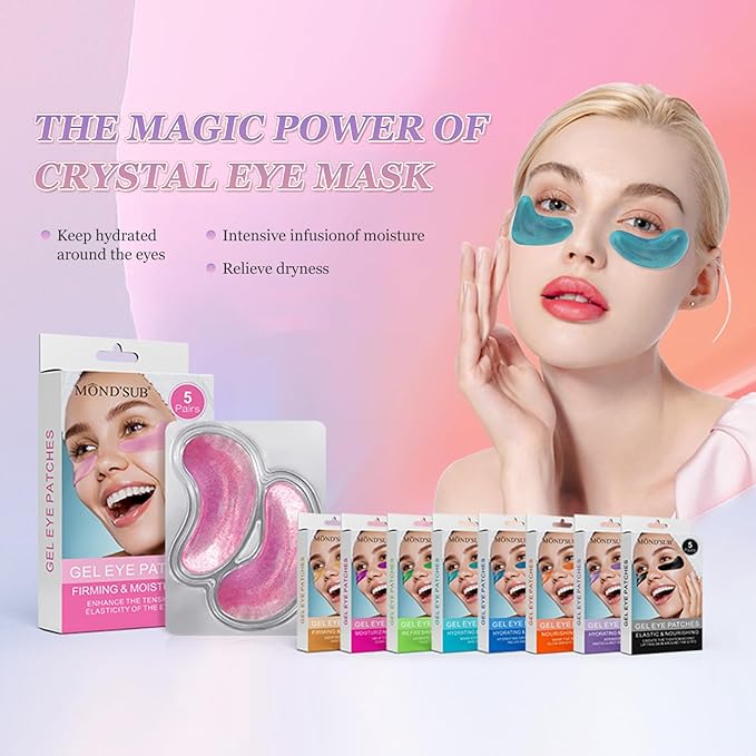 Premium Under Eye Patches, Gel Eye Patches Hydrating & Refresh for Puffy Eyes, Under Eye Bags & Dark Circles, Natural Collagen Eye Gels Pads, Crystal Anti-Aging Eye Mask (Light blue)