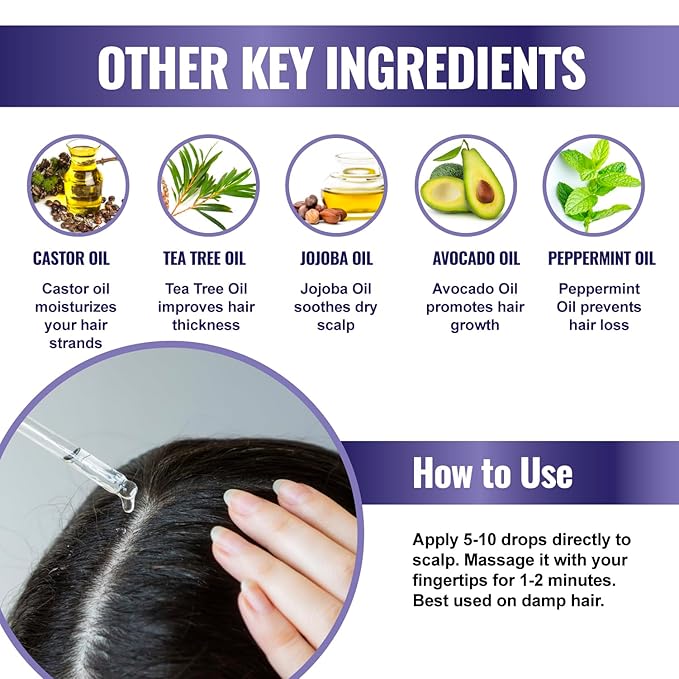 100 Natural Botanical Hair Growth Serum for Nourishing Hair Scalp and Protecting Hair loss, Moringa Camellia Rosemary Castor Tea Tree Peppermint Jojoba Blended , Made In USA (2oz)