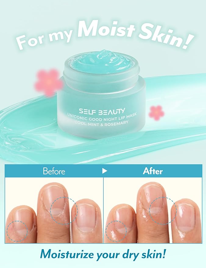 SelfBeauty Lip Mask - Cool Mint Rosemary, Vegan Lip Balm, Daily Lip Moisturizer, Overnight Hydrating Lip Treatment with Cool Mint, Lip Scrub Exfoliator Intensive Lip Repair, 0.51fl.oz