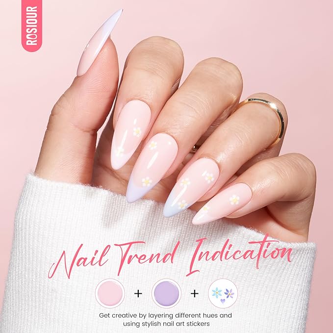 Gel Nail Polish Kit with U V Light, Hema-Free Light Baby Pink Blue Purple Nude Pink Summer Gel Polish Set with Base & Top Coat Chrome Nail Powder, 4 Colors Mini Salon Nail Art Starter Gift for Women