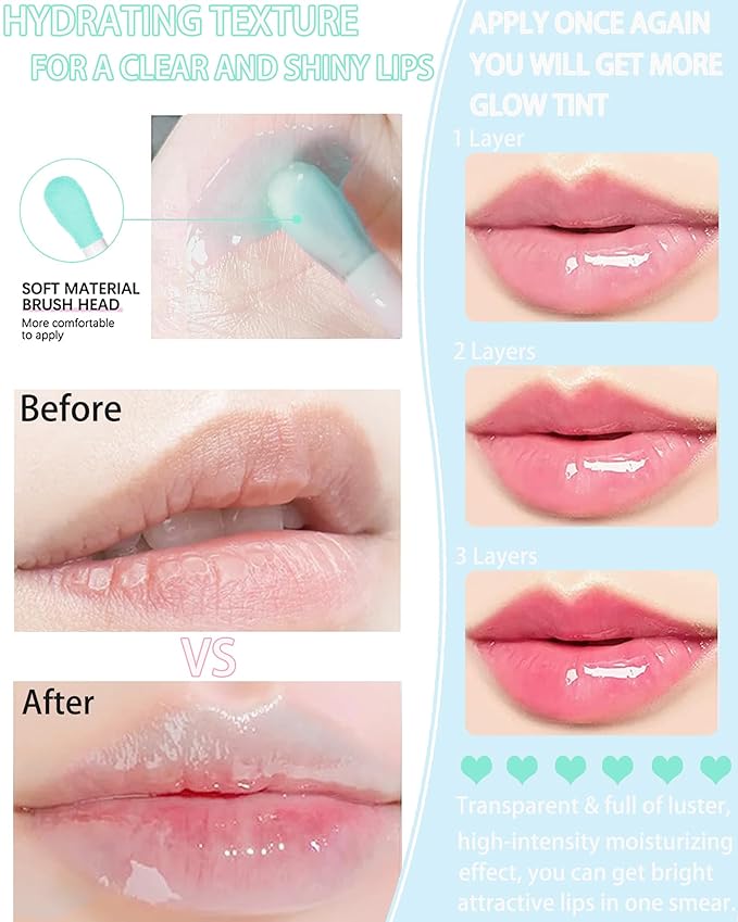 Tinted Moisturizing Lip Glow Oil,Hydrating Plumping Lip Gloss Lip Care Clear Toot Lip Oil for Dry Lip,Glow Reviver Lip Oil,Shine Lip Tint Stain Lip Care Product,Christmas Makeup Gift for Women-#017