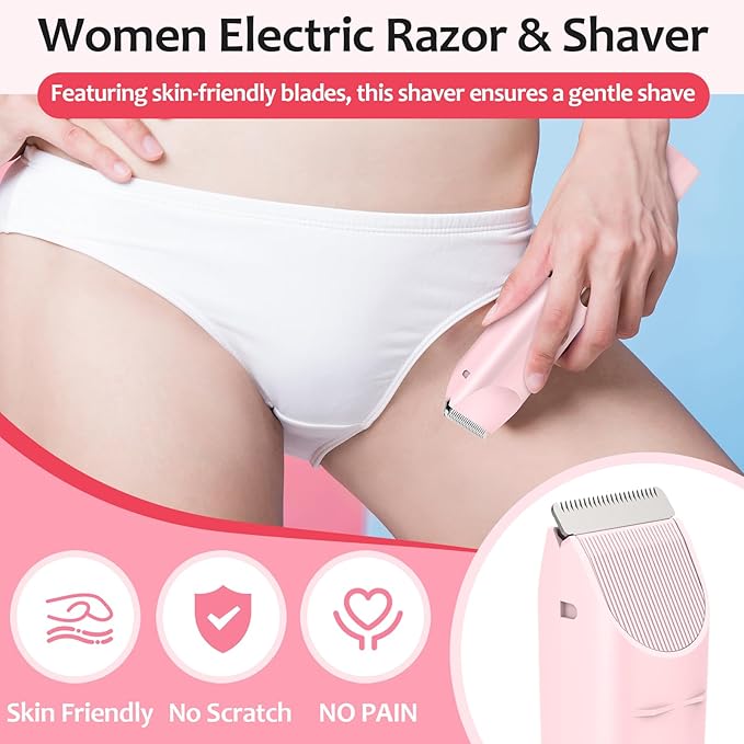 2025 Upgraded Bikini Trimmer for Women - 2 in 1 Dermave Bikini Shaver with LED Display, Dual Head Cordless Electric Shaver, IPX7 Waterproof Wet/Dry Body Hair Trimmer for Face, Body & Intimate Areas