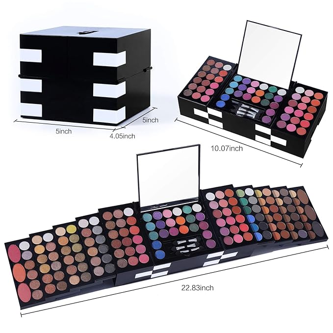 All In One Makeup Kit 142 Ultimate Colors Matte Shimmer Eyeshadow Palette Colorful Gifts For Women 3 blush 3 Sponge Brushs 3 Eyebrow Powder Professional Cosmetics Fashion Women Makeup Case Full Make U