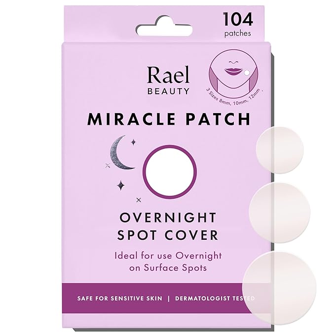 Rael Pimple Patches - Miracle Overnight Spot Cover, Thicker & Extra Adhesion, Hydrocolloid Acne Treatment for Face, Zits & Blemishes, Korean Skin Care, Vegan & Cruelty-Free, 3 Sizes (104 Count)