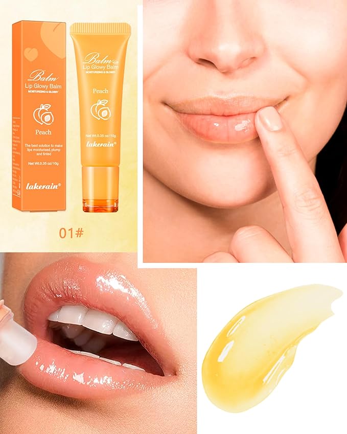 Moisturizer Lip Glowy Balm, Hydrating & Nourishing Repair Sleeping Lip Mask, Shine Glossy Finish Lip Oil, Day and Night Smooth Cracked Chapped Dry Lips, Lip Care Therapy Treatment for Women-1#Peach