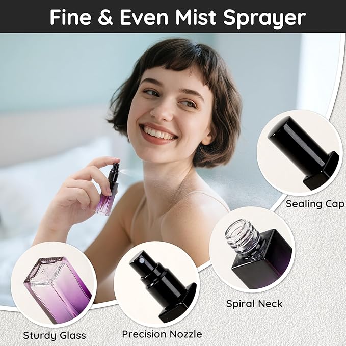 Segbeauty 0.34oz Perfume Travel Bottles Refillable, 10pcs 10ml Glass Empty Perfume Atomizer Sprayer, Mini Portable Travel Cologne Spray Bottle, Cologne Atomizer Set with Refill Pump Tools