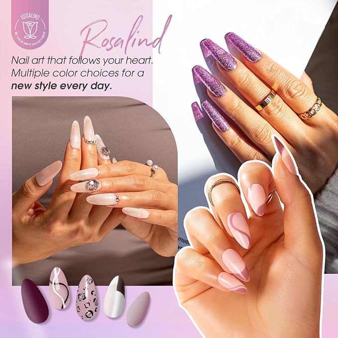 ROSALIND Pink Purple Gel Nail Polish Set, 8 Colors Pink Glitter Gray Gel Polish, Gentle Pink Elegant Purple Classic Gel Polish Collection Nail Art Gift DIY at Home