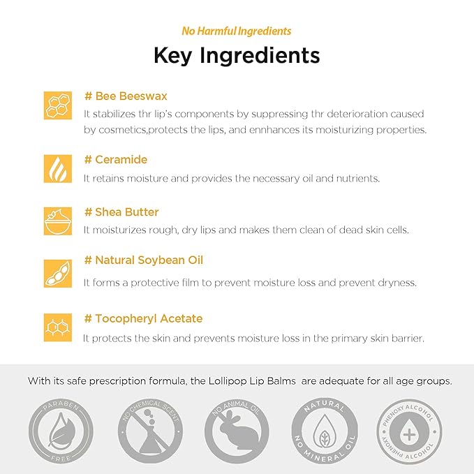 FASCY Lollipop Lip Balm Banana, Lip Balms & Moisturizers, Korean Lip Balm, Korean Lip, Korean Lip Products, Paraben Free, Moisturizing, 0.13 Oz, (Banana)