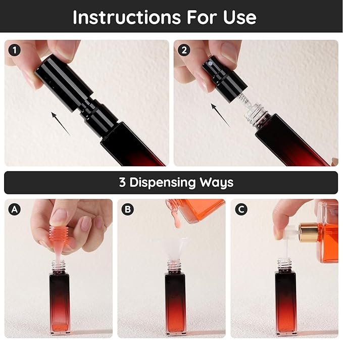 Segbeauty 0.34oz Perfume Atomizer for Travel, 5pcs Glass Refillable Perfume Spray Bottle, 10ml Mini Travel Size Cologne Sprayer Portable, Small Cologne Bottles with Clear Transfer Tool Set