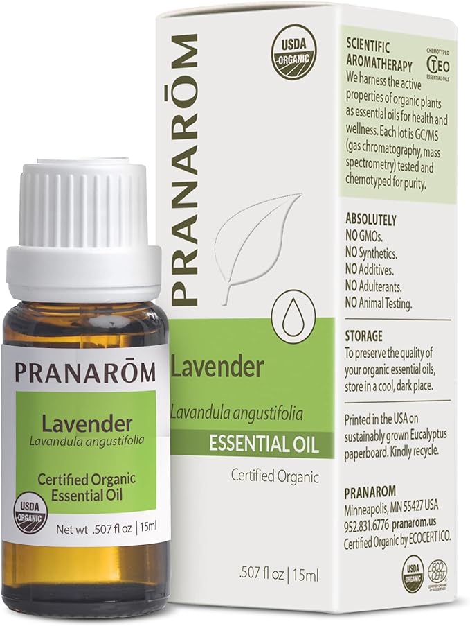 Pranarom USDA Certified Organic Lavender Essential Oil (15ml), 100% Pure Undiluted Therapeutic Grade from French Alps for Aromatherapy, Diffuser, Healthy Skin & Hair, Massage, Relaxation