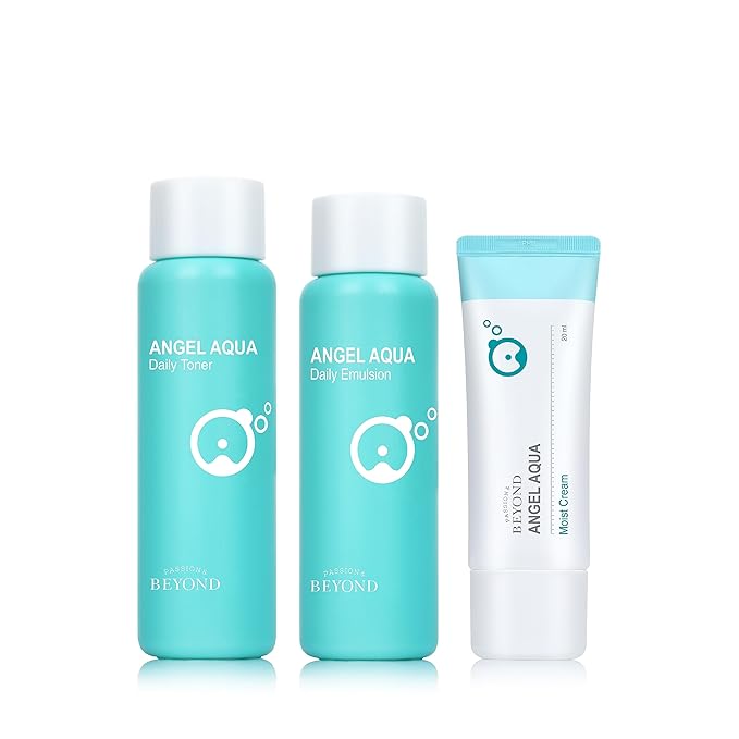 BEYOND Angel Aqua Moisture Skincare Set (Skincare Set, 11.2fl oz , 3-Piece Set) - Vegan Formula Korean Skin Care for Dry & Rough Skin , Hyaluronic Acid, Cica, Pantenol