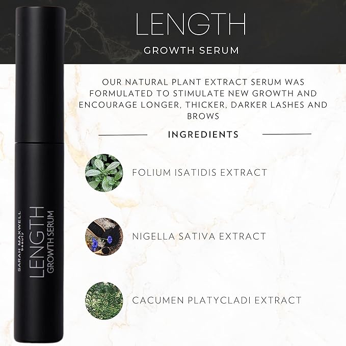 Sarah Maxwell Beauty - LENGTH Growth Serum for Eyelash & Brow Boost, Vegan, Paraben-Free, Cruelty-Free – Enhance Lashes & Brows, Clean Beauty Lash Treatment (0.17 fl oz | 5 mL)