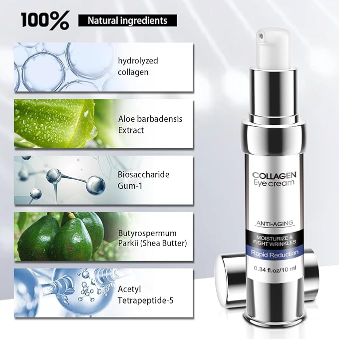 Eye Cream, Collagen Under Eye Treatment Gel, Moisturizing Anti Aging Wrinkle, Reduce Dark Circles, Puffiness Bags, Fine Lines, Skin Firming, Lifting Brightening Under and Around Eyes Women Men