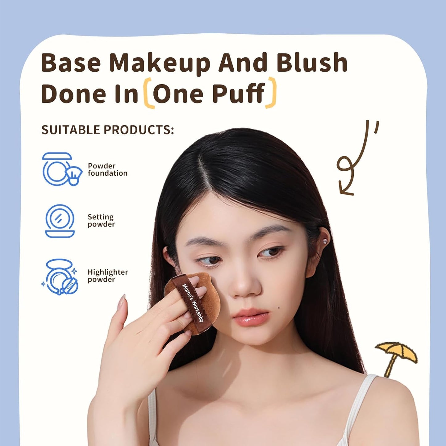 Single-Ear Short Plush Puff,Brown Velvet Powder Puff, 85° Pointed Tip for Highlighting & Full-Face Setting,3pcs Plush Puffs & Storage Case