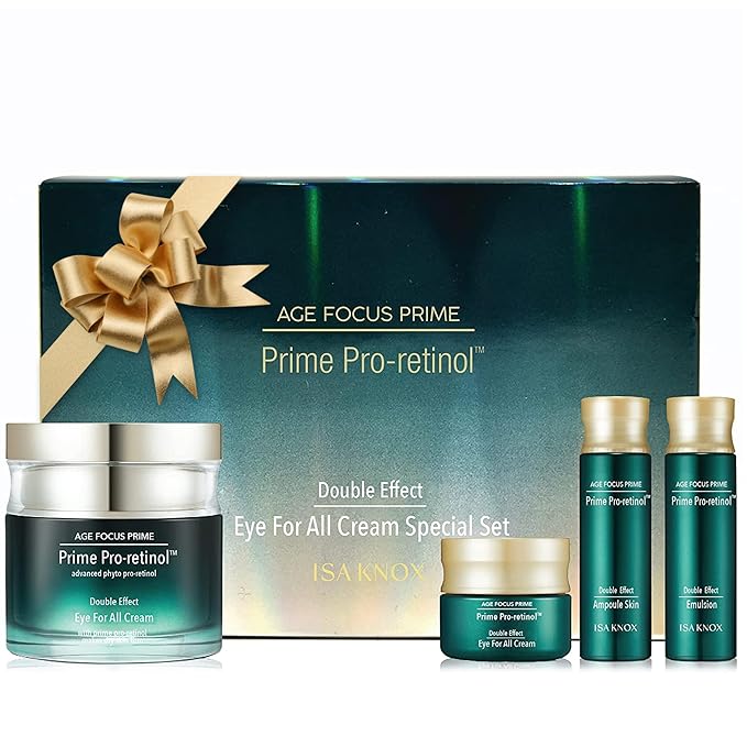 Isa Knox AGE FOCUS Prime Double Effect Eye For All Cream Set (3.4fl oz) - Korean Skincare Set, Lightweight Rich Eye Cream, Toner, Emulsion with Daytime Retinol,