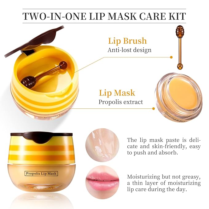2 PCS Bee Honey Lip Balm Honey Pot, Bee Honey Lip Mask, Reduces Lip Lines, Hydrate & Moisturizing Lip Skin Care, Prevention Dry Cracked Lips, Bee Honey Lip Balm for Lip Repair Treatment
