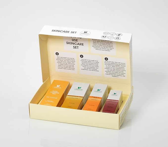 Daily Skincare Set - Hydrating, Anti-Aging- Multi-benefitial kit, 4 pcs:Deep Cleanser, Facial Relief Spray, Face Serum, Moisturizing Cream -Paraben Free, Silicone Free, Vegan