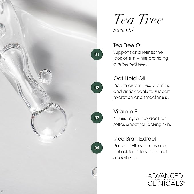 Advanced Clinicals Tea Tree Oil For Skin Facial Serum | Tea Tree Serum For Face With Vitamin E + Botanicals To Help Improve Appearance Of Large Pores & Skintone For Smoother Looking Skin, 2-Pack