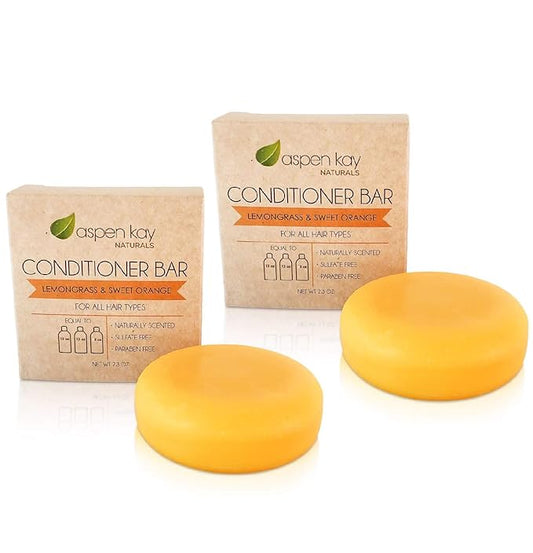 Solid Lemongrass & Sweet Orange Conditioner Bar, Natural & Organic, For All Hair Types Including Frizzy, Sulfate-Free & Cruelty-Free, 2.3 Ounce (2-Pack)