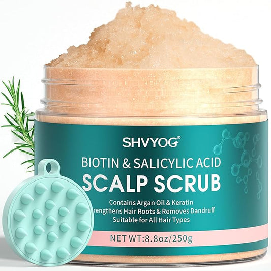 Scalp Scrub, Biotin 2-in-1 Scalp Exfoliator Scrub Clarifying Detox Shampoo with 3% Salicylic Acid & Tea Tree for Dandruff, Build Up, Itchy Scalp, Oily Hair & Dry Scalp Treatment with Scalp Massager