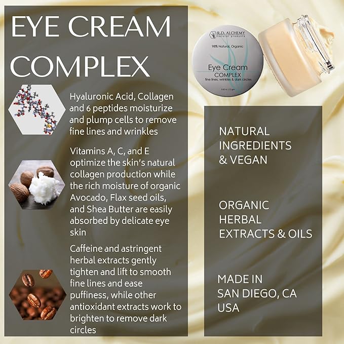 RD Alchemy - Natural & Organic Eye Cream Complex - Best Eye Cream for Dark Circles, Wrinkles, & Eye Bags. Anti Aging Retinol & Peptides Lighten Dark Circles & Smooth Fine Lines & Crow's Feet