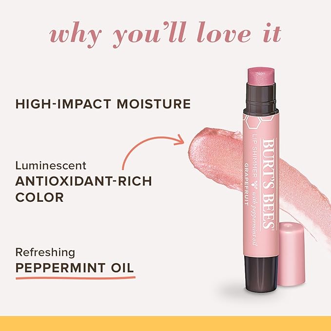 Burt's Bees Shimmer Lip Tint Set, Tinted Lip Balm Stick, Moisturizing for All Day Hydration with Natural Origin Glowy Pigmented Finish & Buildable Color, Grapefruit (4-Pack)