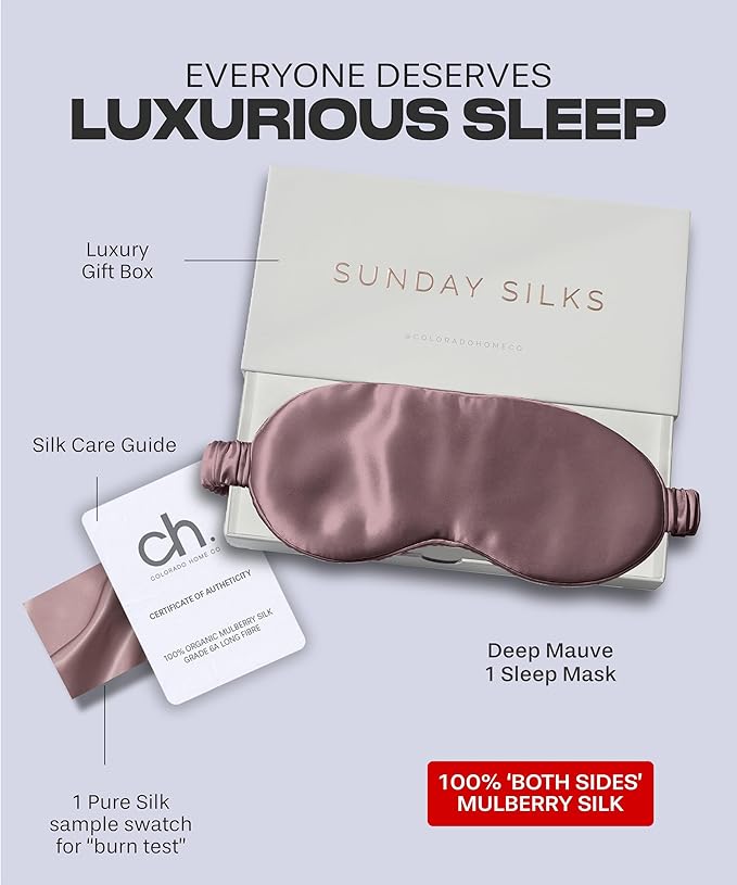 SUNDAYSILKS™ Exclusive Mulberry Silk Sleep Mask | Soft Eye Covers, Blackout Sleeping Mask for Women & Men | Silk Eye Mask for Sleep, Travel, and Relaxation | Antifaz para Dormir [Deep Muave]