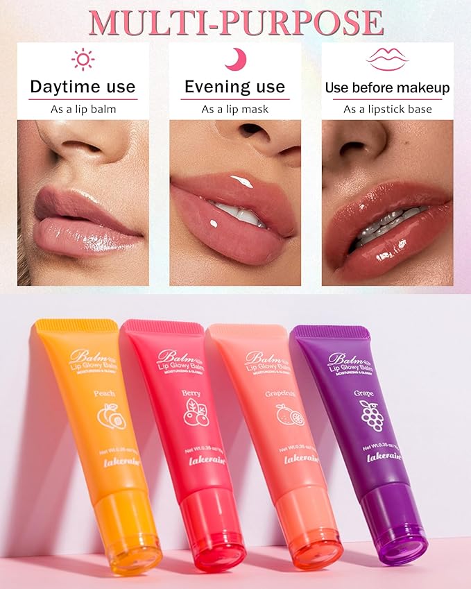 Hydrating Lip Glowy Balm, Ultra-Nourishing Lip Balm for Dry Cracked Lips, Moisturizer Lip Repair Sleeping Lip Mask, Day and Night Lip Care Therapy Treatment,Glossy Smooth Lip Butter Balm-04#Grape