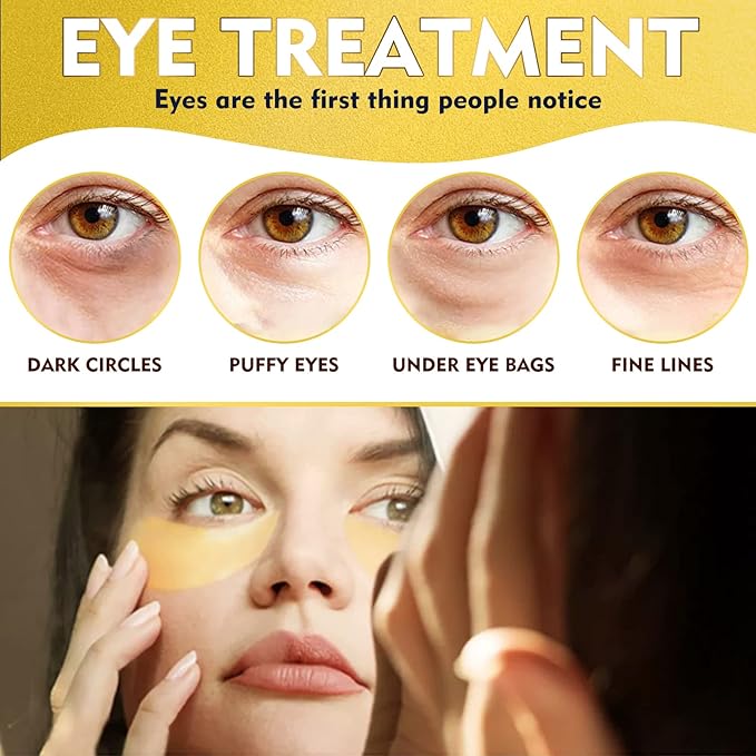 Under Eye Mask, 24 Gold Hydrating Eye Patches, Amino Acid & Collagen Eye Masks For Dark Circles And Puffiness, Women And Man Eye Bags Treatment For Face Care, Under Eye Wrinkle Patches For Skin Care