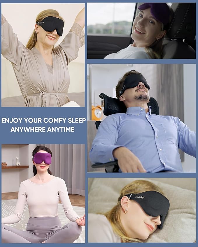 MZOO Luxury Sleep Eye Mask for Side Sleeper Men Women, Zero Eye Pressure 3D Sleeping Mask, Light Blocking Patented Design Night Blindfold, Soft Eye Shade Cover for Travel, Purple