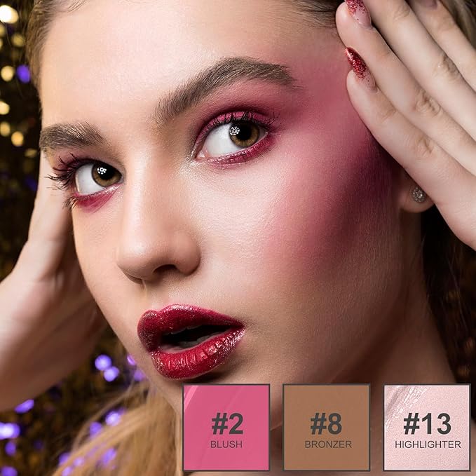 3Pcs Liquid Contour Makeup Trio with Bronzer Shade, Blush, Highlighter for Sculpted Makeup, Matte Finish Liquid Contour Set Easy to Create a Lightweight Look, Longwear Waterproof Formula (2, 8, 13)