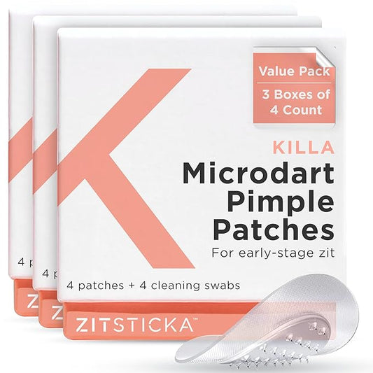 ZitSticka Killa Pimple Patches for Face - World's Most Potent Pimple Patch with Fast-Acting Microdarts - Starts Working within 6 Hours for Deep, Early-Stage Zits - Regular 12 Count with Cleana Swab