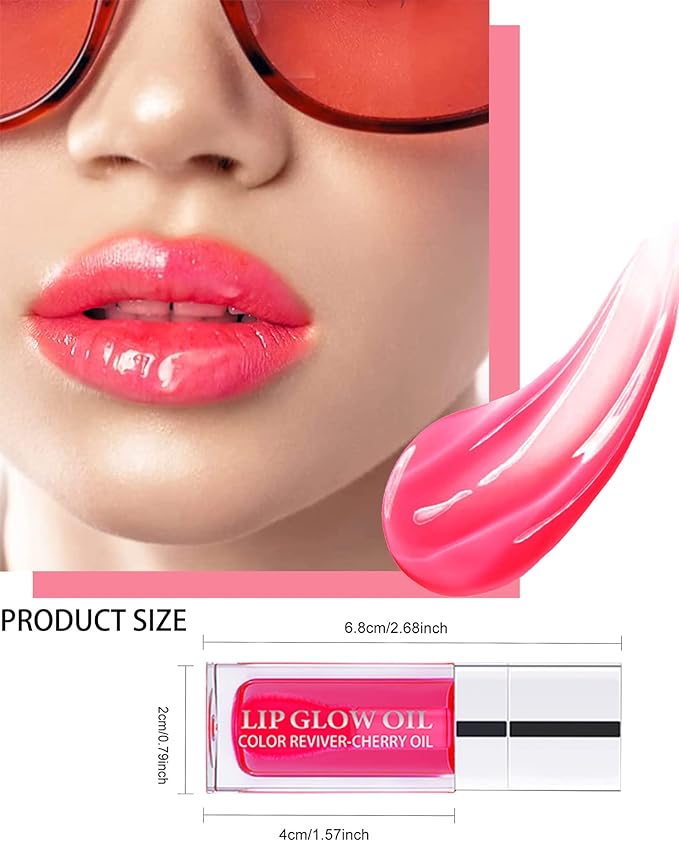 Plumping Lip Glow Oil,Hydrating Tinted Lip Oil Gloss,Transparent Toot Lip Oil Lipgloss,Long Lasting Moisturizing Glow Reviver Lip Care Oil,Glossier Lip Tint Stain Lipstain,Gift for Women(#015 Cherry)